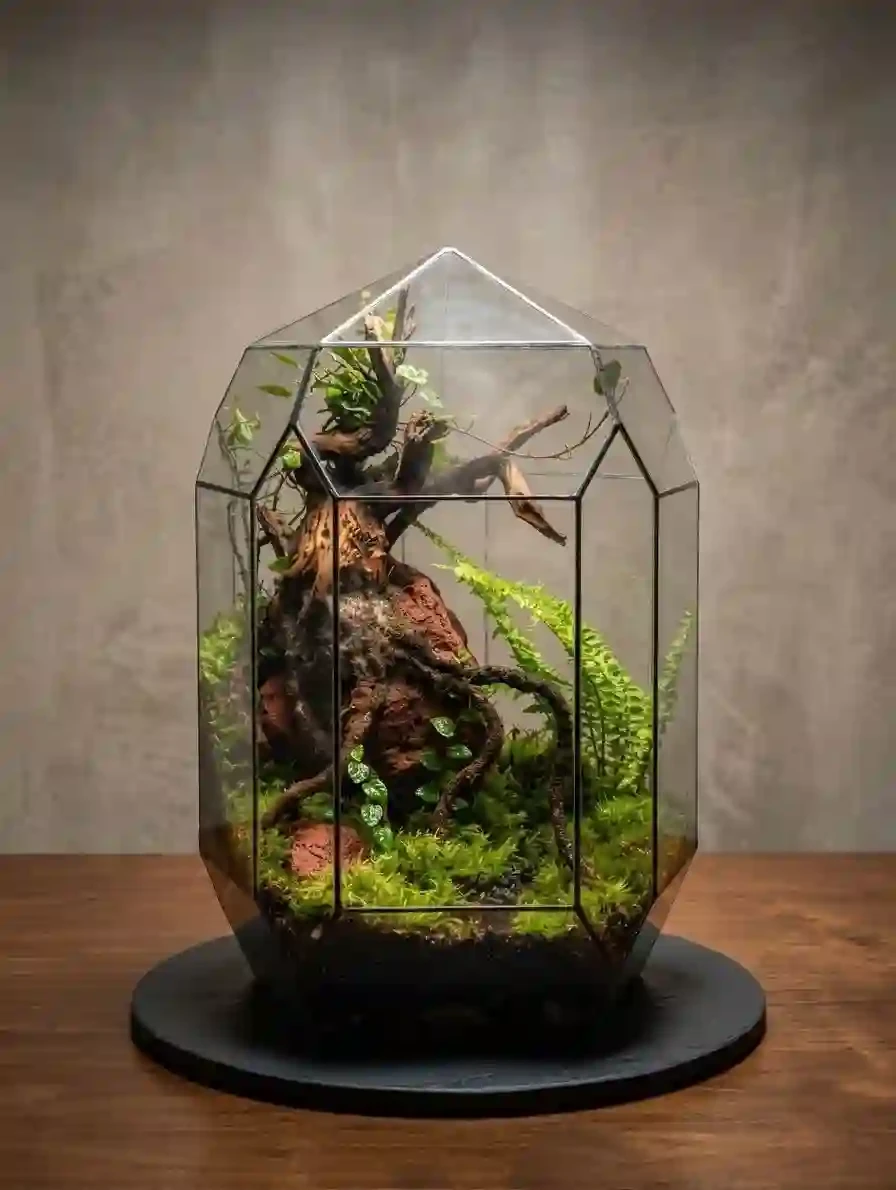Luxury Geometric Terrarium – Live Plants & Natural Moss